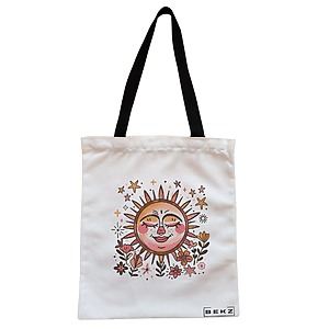 Geanta Canvas Tote pentru femei Happy Sun, 38x34.5 cm, Alba, BEKZ®