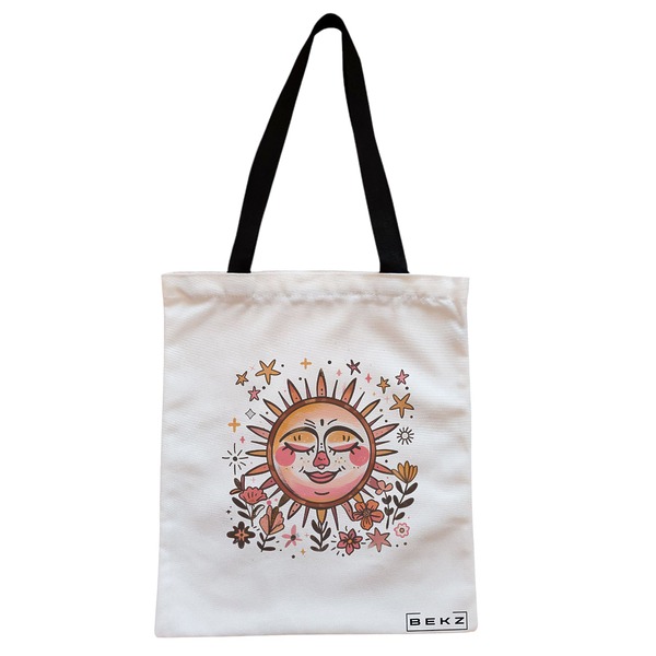 Geanta Canvas Tote pentru femei Happy Sun, 38x34.5 cm, Alba, BEKZ® 1 Geanta Canvas Tote pentru femei Happy Sun 38x34.5 cm Alba BEKZ®