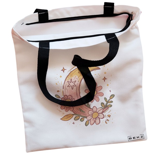 Geanta Canvas Tote pentru femei Moon Flower, 38x34.5 cm, Alba, BEKZ® 2 Geanta Canvas Tote pentru femei Moon Flower 38x34.5 cm Alba BEKZ® 1