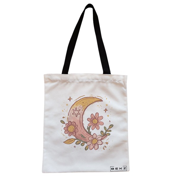 Geanta Canvas Tote pentru femei Moon Flower, 38x34.5 cm, Alba, BEKZ® 1 Geanta Canvas Tote pentru femei Moon Flower 38x34.5 cm Alba BEKZ®