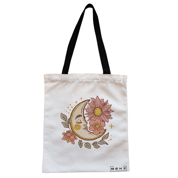 Geanta Canvas Tote pentru femei Moon Flowers, 38x34.5 cm, Alba, BEKZ® 1 Geanta Canvas Tote pentru femei Moon Flowers 38x34.5 cm Alba BEKZ®