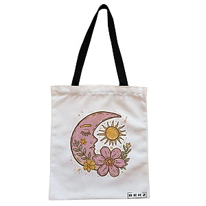 Geanta Canvas Tote pentru femei Sunny Moon, 38x34.5 cm, Alba, BEKZ®