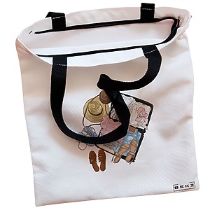 Alternative view of Geanta Canvas Tote pentru femei Travel Girl 10, 38x34.5 cm, Alba, BEKZ®