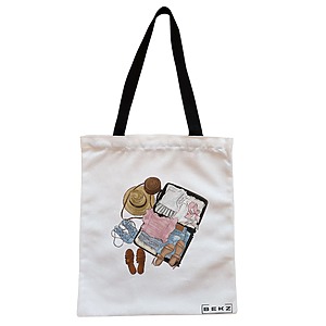 Geanta Canvas Tote pentru femei Travel Girl 10, 38x34.5 cm, Alba, BEKZ®