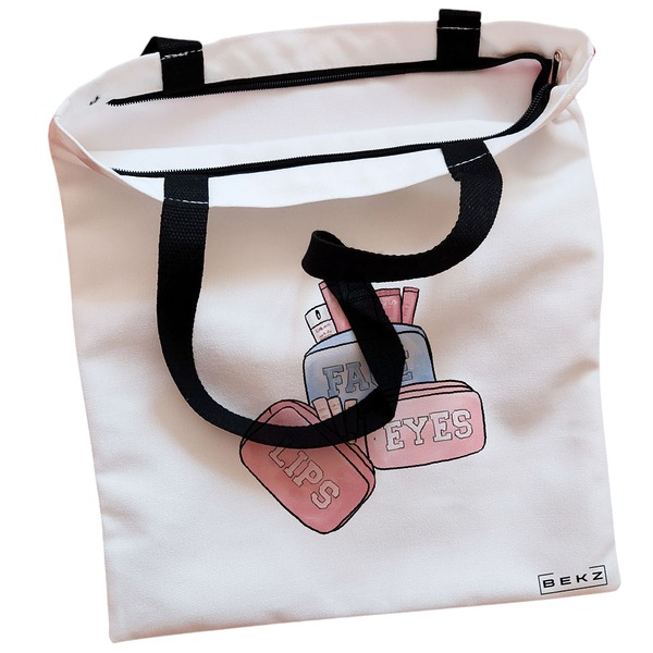 Geanta Canvas Tote pentru femei Travel Girl 11 38x34.5 cm Alba BEKZ® 1