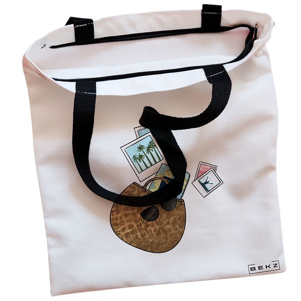 Geanta Canvas Tote pentru femei Travel Girl 12 38x34.5 cm Alba BEKZ® 1