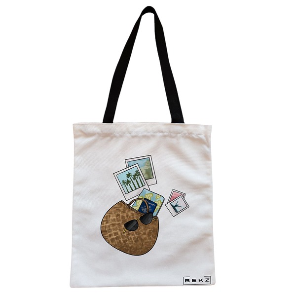 Geanta Canvas Tote pentru femei Travel Girl 12 38x34.5 cm Alba BEKZ®