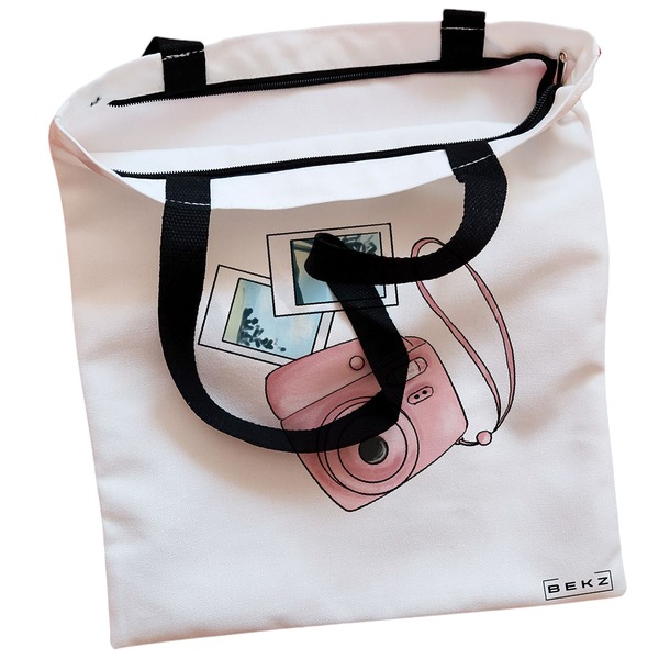 Geanta Canvas Tote pentru femei Travel Girl 13 38x34.5 cm Alba BEKZ® 1