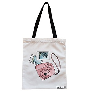 Geanta Canvas Tote pentru femei Travel Girl 13, 38x34.5 cm, Alba, BEKZ®