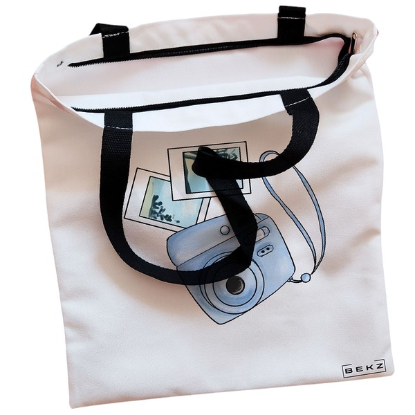 Geanta Canvas Tote pentru femei Travel Girl 14 38x34.5 cm Alba BEKZ® 1