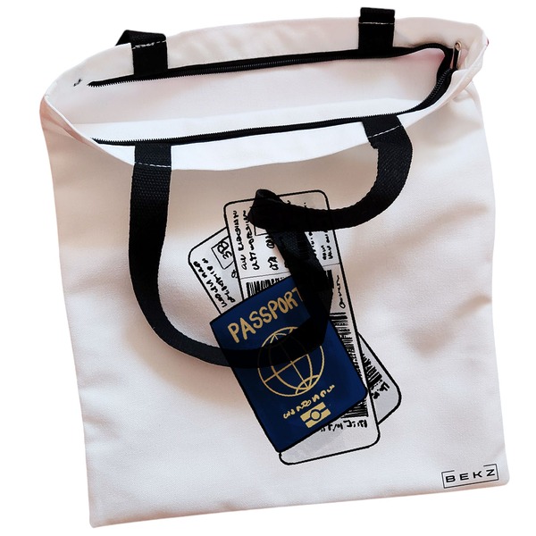 Geanta Canvas Tote pentru femei Travel Girl 17 38x34.5 cm Alba BEKZ® 1 2