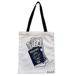 Geanta Canvas Tote pentru femei Travel Girl 17, 38x34.5 cm, Alba, BEKZ®