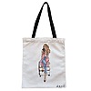 Geanta Canvas Tote pentru femei Travel Girl 2, 38x34.5 cm, Alba, BEKZ®