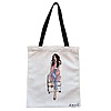 Geanta Canvas Tote pentru femei Travel Girl 3, 38x34.5 cm, Alba, BEKZ®