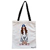 Geanta Canvas Tote pentru femei Travel Girl 5, 38x34.5 cm, Alba, BEKZ®