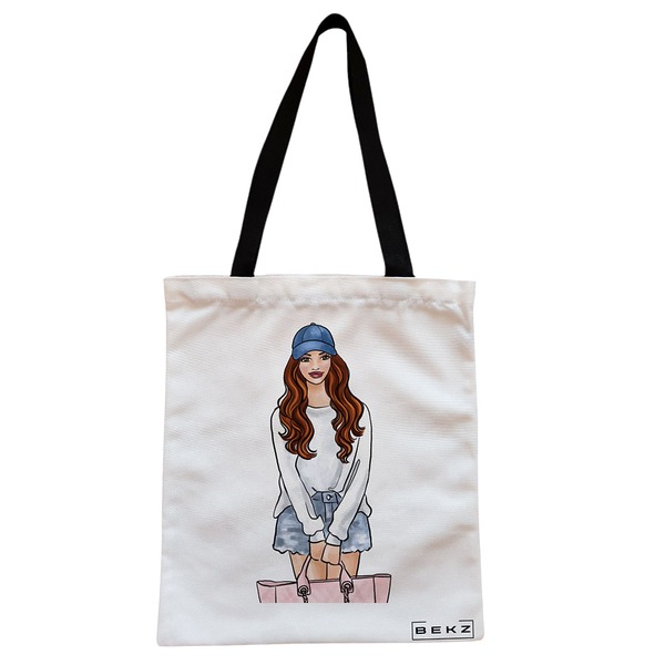 Geanta Canvas Tote pentru femei Travel Girl 5 38x34.5 cm Alba BEKZ®