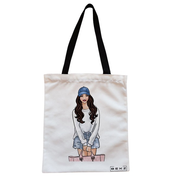 Geanta Canvas Tote pentru femei Travel Girl 6 38x34.5 cm Alba BEKZ®