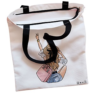 Alternative view of Geanta Canvas Tote pentru femei Travel Girl 7, 38x34.5 cm, Alba, BEKZ®