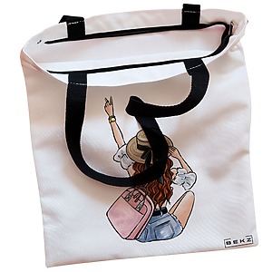 Alternative view of Geanta Canvas Tote pentru femei Travel Girl 8, 38x34.5 cm, Alba, BEKZ®