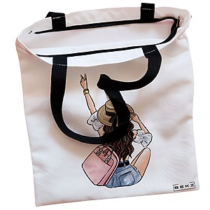 Alternative view of Geanta Canvas Tote pentru femei Travel Girl 9, 38x34.5 cm, Alba, BEKZ®