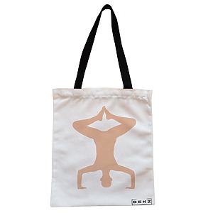 Geanta Canvas Tote pentru femei Yoga 1, 38x34.5 cm, Alba, BEKZ®