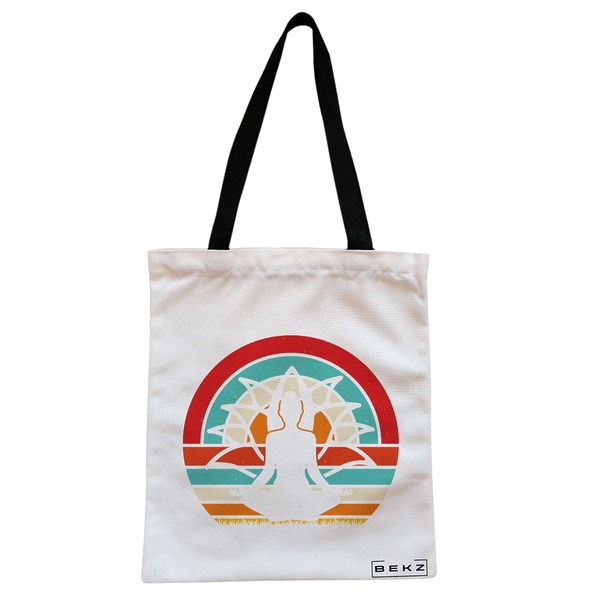 Geanta Canvas Tote pentru femei Yoga 18 38x34.5 cm Alba BEKZ®