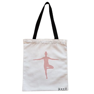Geanta Canvas Tote pentru femei Yoga 4, 38x34.5 cm, Alba, BEKZ®