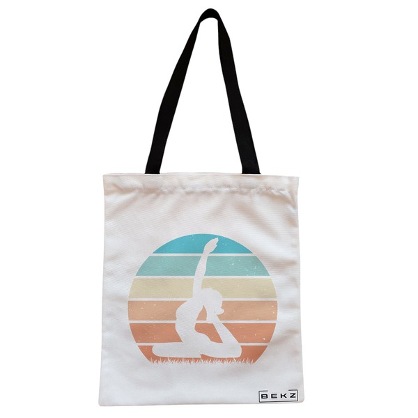Geanta Canvas Tote pentru femei Yoga 8 38x34.5 cm Alba BEKZ®