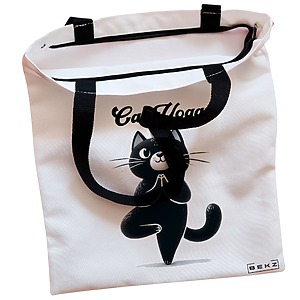 Alternative view of Geanta Canvas Tote pentru femei Yoga Cat, 38x34.5 cm, Alba, BEKZ®