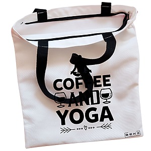 Alternative view of Geanta Canvas Tote pentru femei Yoga Coffee and Yoga, 38x34.5 cm, Alba, BEKZ®