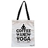 Geanta Canvas Tote pentru femei Yoga Coffee and Yoga, 38x34.5 cm, Alba, BEKZ®