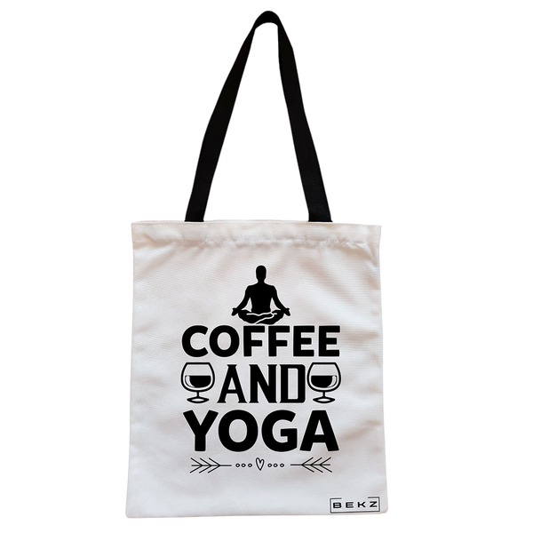 Geanta Canvas Tote pentru femei Yoga Coffee and Yoga 38x34.5 cm Alba BEKZ®