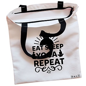 Alternative view of Geanta Canvas Tote pentru femei Yoga Eat Sleap Yoga Repeat, 38x34.5 cm, Alba, BEKZ®