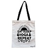 Geanta Canvas Tote pentru femei Yoga Eat Sleap Yoga Repeat, 38x34.5 cm, Alba, BEKZ®