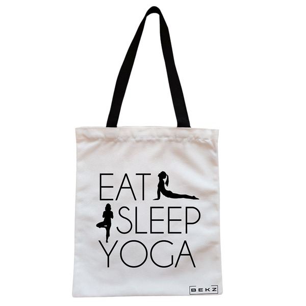 Geanta Canvas Tote pentru femei Yoga Eat Sleep Yoga, 38x34.5 cm, Alba, BEKZ® 1 Geanta Canvas Tote pentru femei Yoga Eat Sleep Yoga 38x34.5 cm Alba BEKZ®