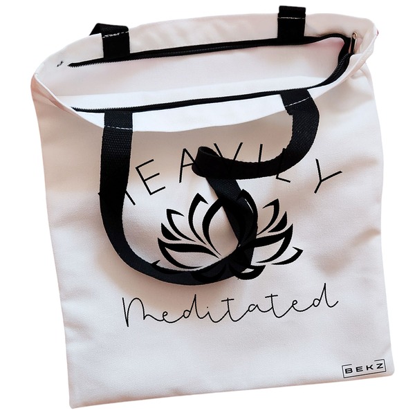 Geanta Canvas Tote pentru femei Yoga Havily Meditated 38x34.5 cm Alba BEKZ® 1