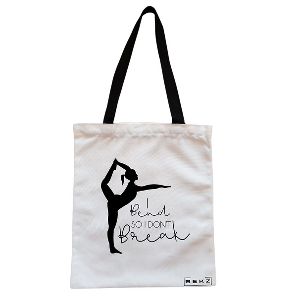 Geanta Canvas Tote pentru femei Yoga I bend so I dont break 38x34.5 cm Alba BEKZ®