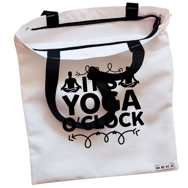 Geanta Canvas Tote pentru femei Yoga It's yoga o'clock, 38x34.5 cm, Alba, BEKZ® 2 Geanta Canvas Tote pentru femei Yoga Its yoga oclock 38x34.5 cm Alba BEKZ® 1