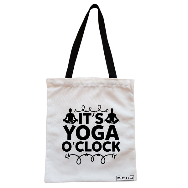 Geanta Canvas Tote pentru femei Yoga It's yoga o'clock, 38x34.5 cm, Alba, BEKZ® 1 Geanta Canvas Tote pentru femei Yoga Its yoga oclock 38x34.5 cm Alba BEKZ®