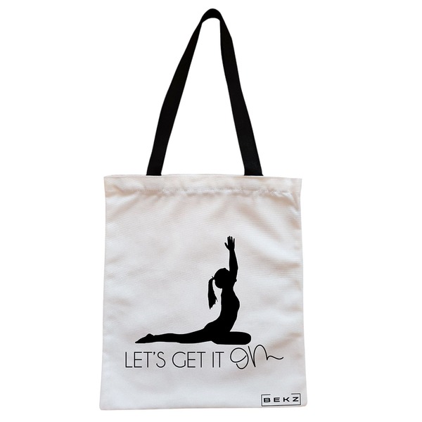 Geanta Canvas Tote pentru femei Yoga Lets get it on 38x34.5 cm Alba BEKZ®