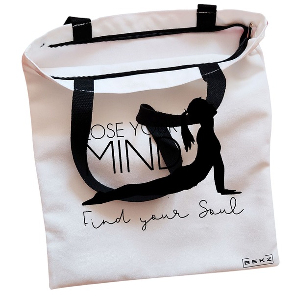 Geanta Canvas Tote pentru femei Yoga Lose your mind Find your soul 38x34.5 cm Alba BEKZ® 1