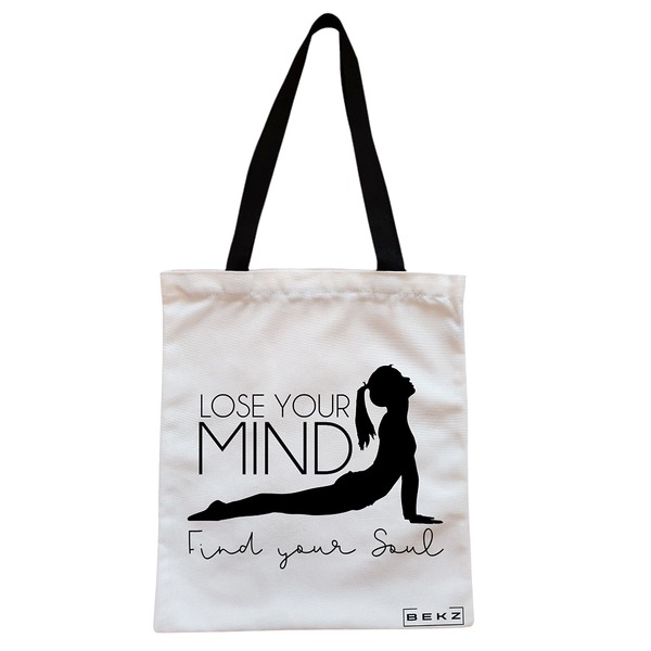 Geanta Canvas Tote pentru femei Yoga Lose your mind Find your soul 38x34.5 cm Alba BEKZ®