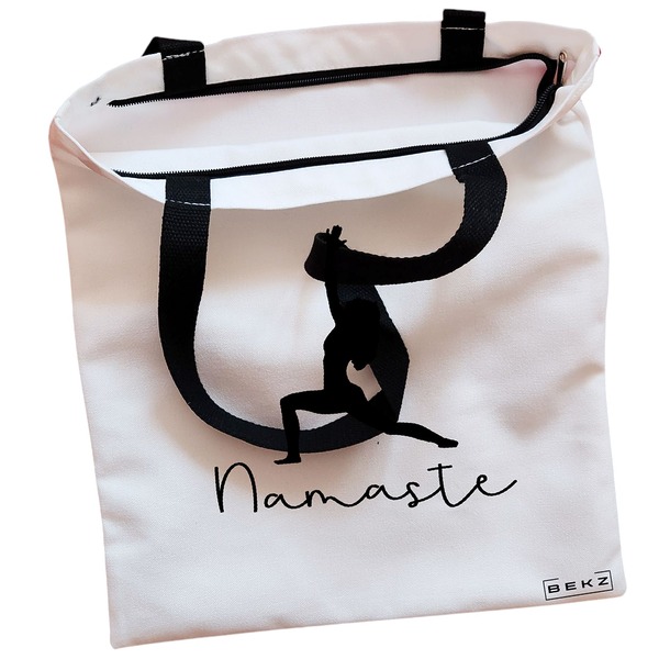 Geanta Canvas Tote pentru femei Yoga Namaste 38x34.5 cm Alba BEKZ® 1