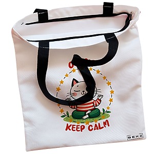 Alternative view of Geanta Canvas Tote pentru femei Yoga Ommm Keep Calm, 38x34.5 cm, Alba, BEKZ®