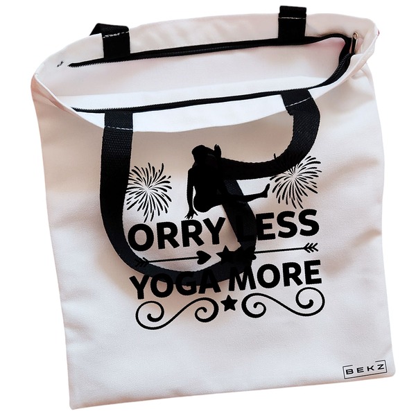 Geanta Canvas Tote pentru femei Yoga Orry less yoga more 38x34.5 cm Alba BEKZ® 1