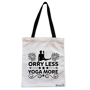 Geanta Canvas Tote pentru femei Yoga Orry less yoga more, 38x34.5 cm, Alba, BEKZ®