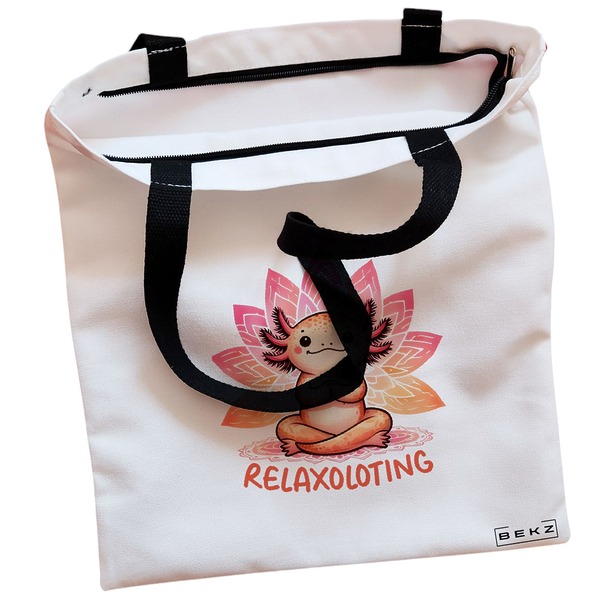 Geanta Canvas Tote pentru femei Yoga Relaxoloting 38x34.5 cm Alba BEKZ® 1