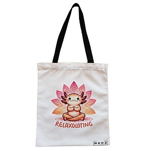 Geanta Canvas Tote pentru femei Yoga Relaxoloting, 38x34.5 cm, Alba, BEKZ®