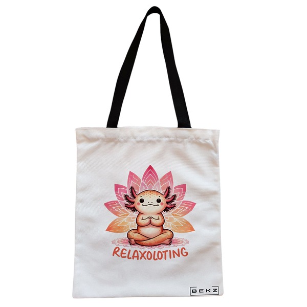 Geanta Canvas Tote pentru femei Yoga Relaxoloting 38x34.5 cm Alba BEKZ®