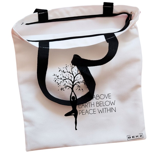 Geanta Canvas Tote pentru femei Yoga Sky above earth peace within 38x34.5 cm Alba BEKZ® 1